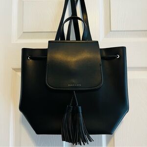 Charles & Keith Black Backpack with Tassel